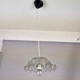 Portuguese farmhouse mid century clear floral glass hanging lamp, 1960s