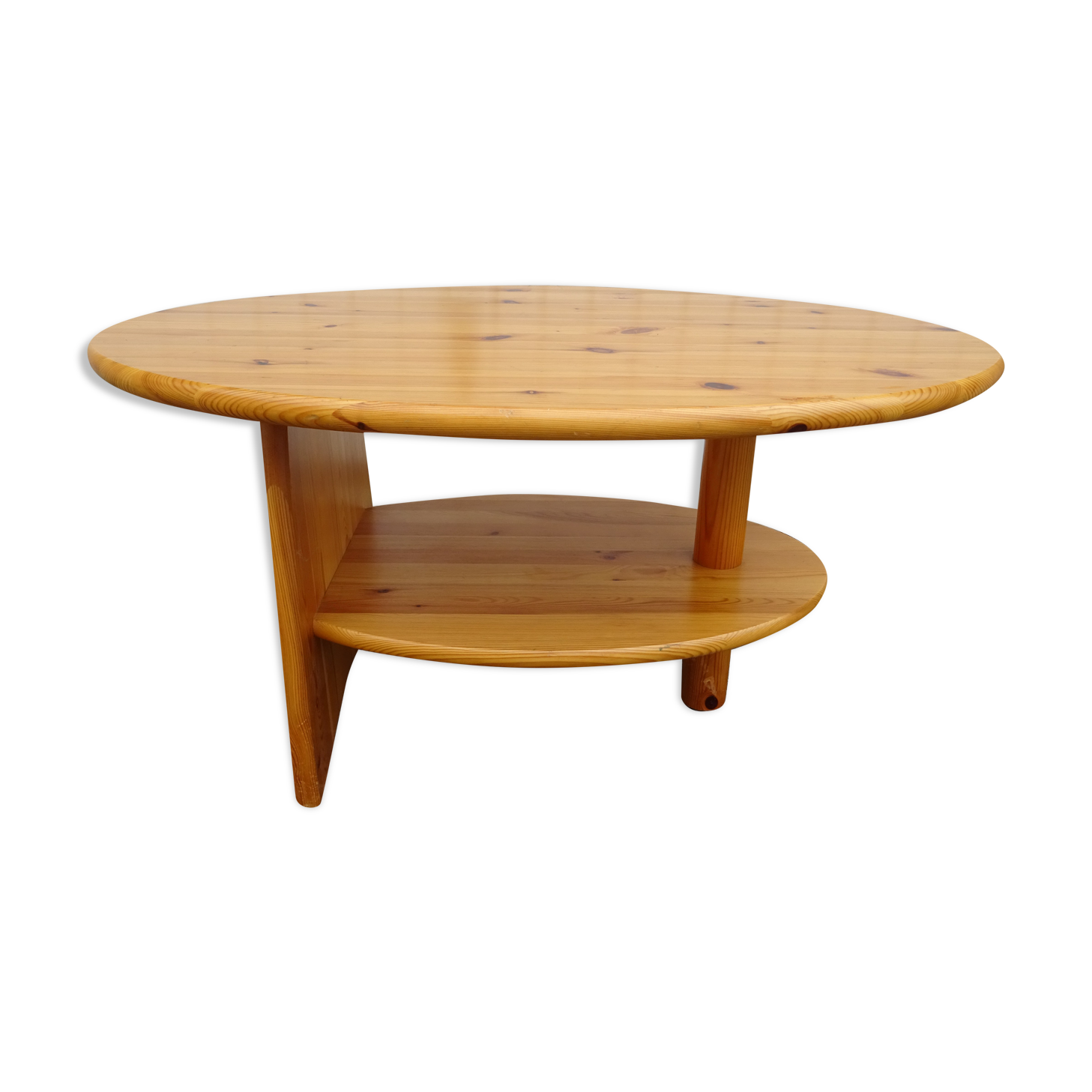 Asymmetrical coffee table in vintage pine year 70