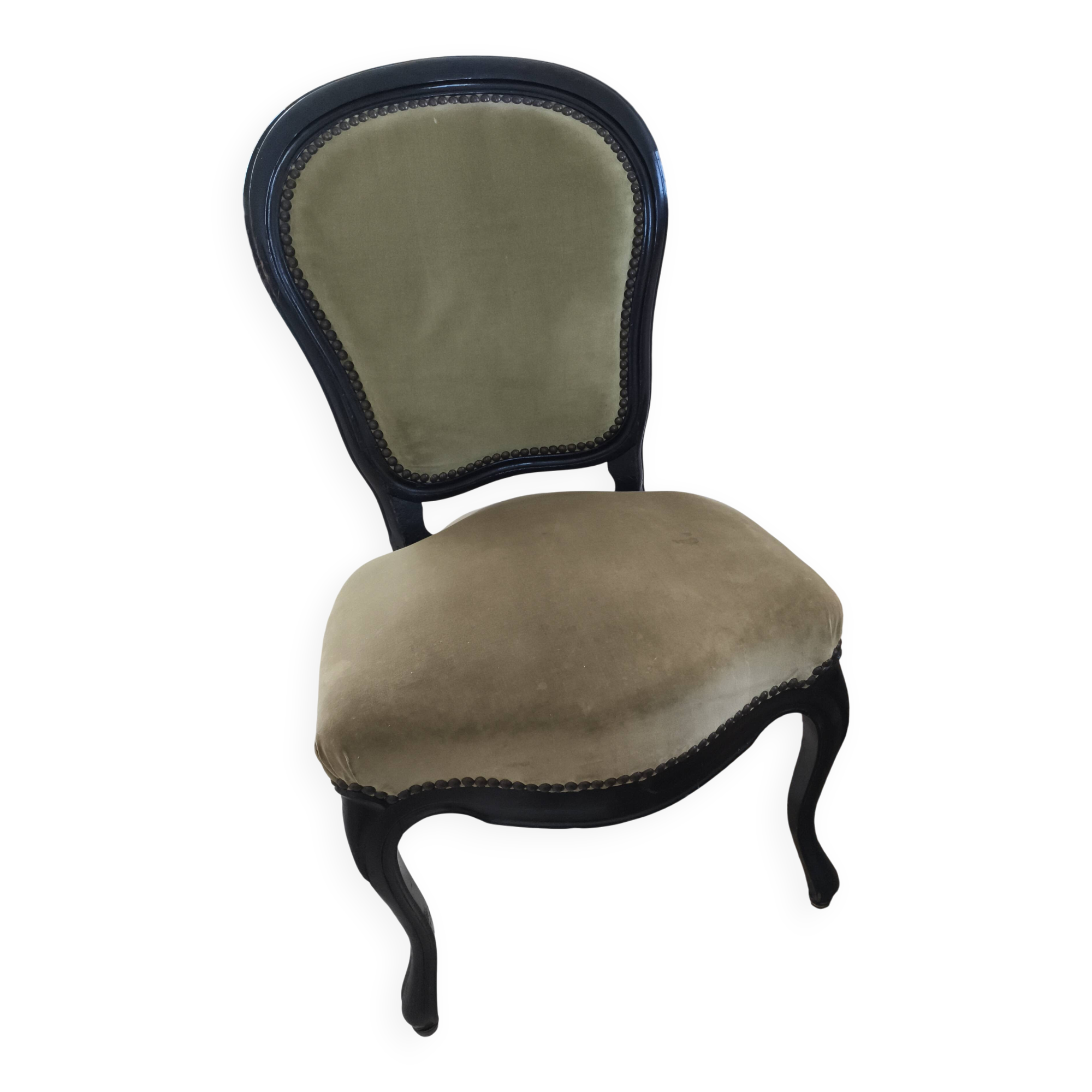 Set of 2 vintage Louis XV style chairs – Green velvet & black wood