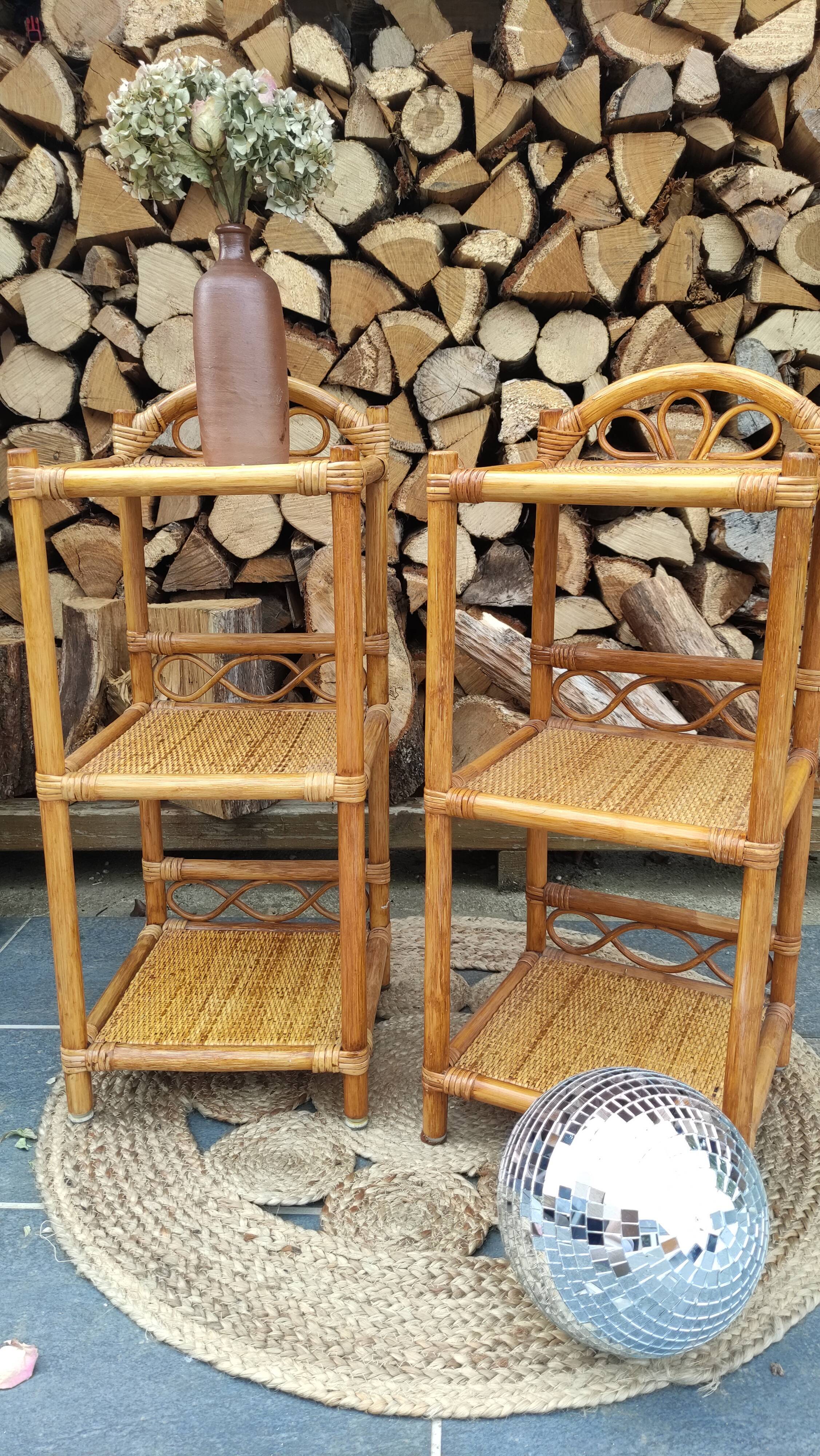 Chevets table de nuit en rotin vintage
