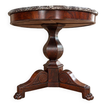 Round mahogany gueridon with a marble top – Empire Restoration period