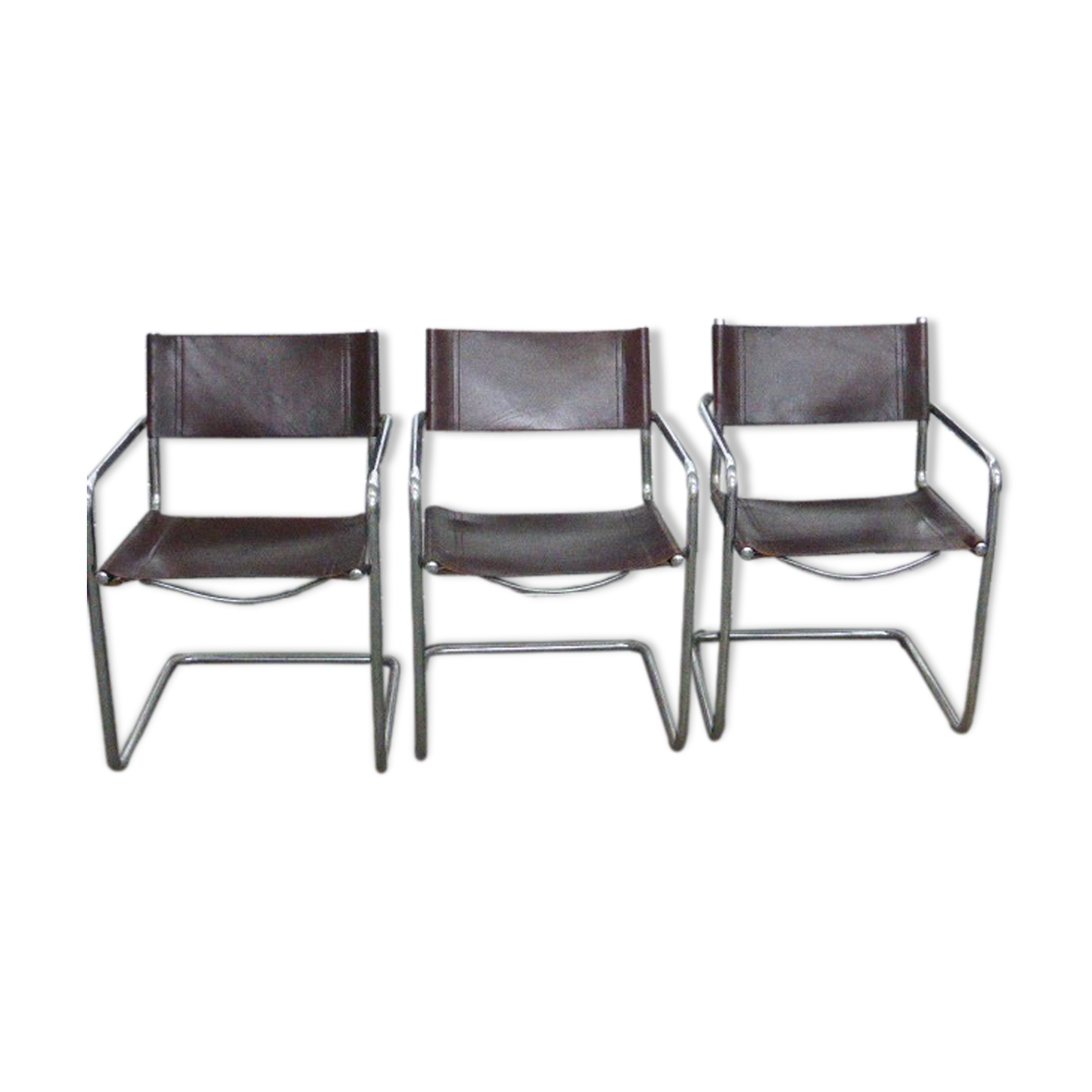 3 Matteo Grassi armchairs in brown leather and vintage chrome structure and design