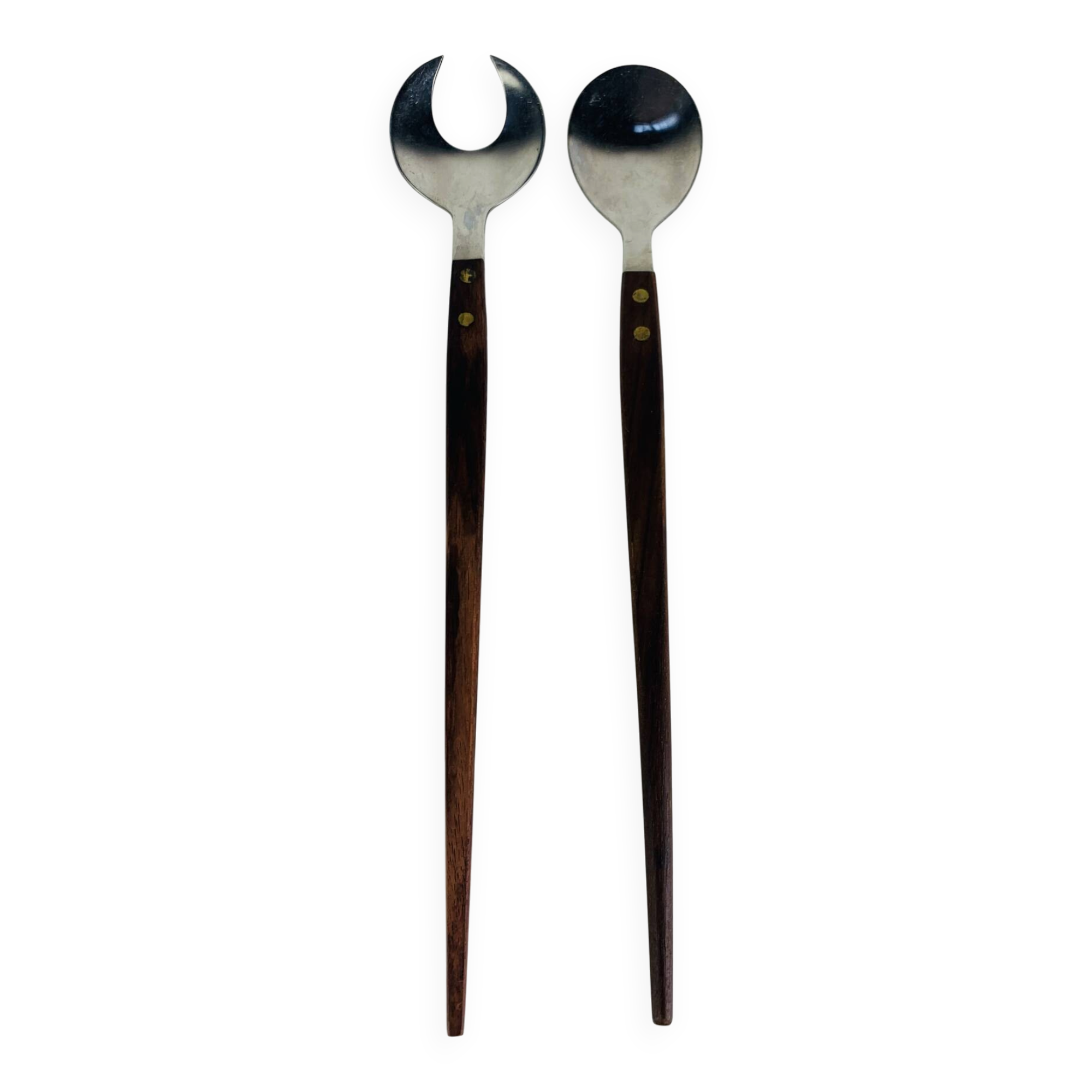Teak and stainless steel salad cutlery in Scandinavian style, 1960s.