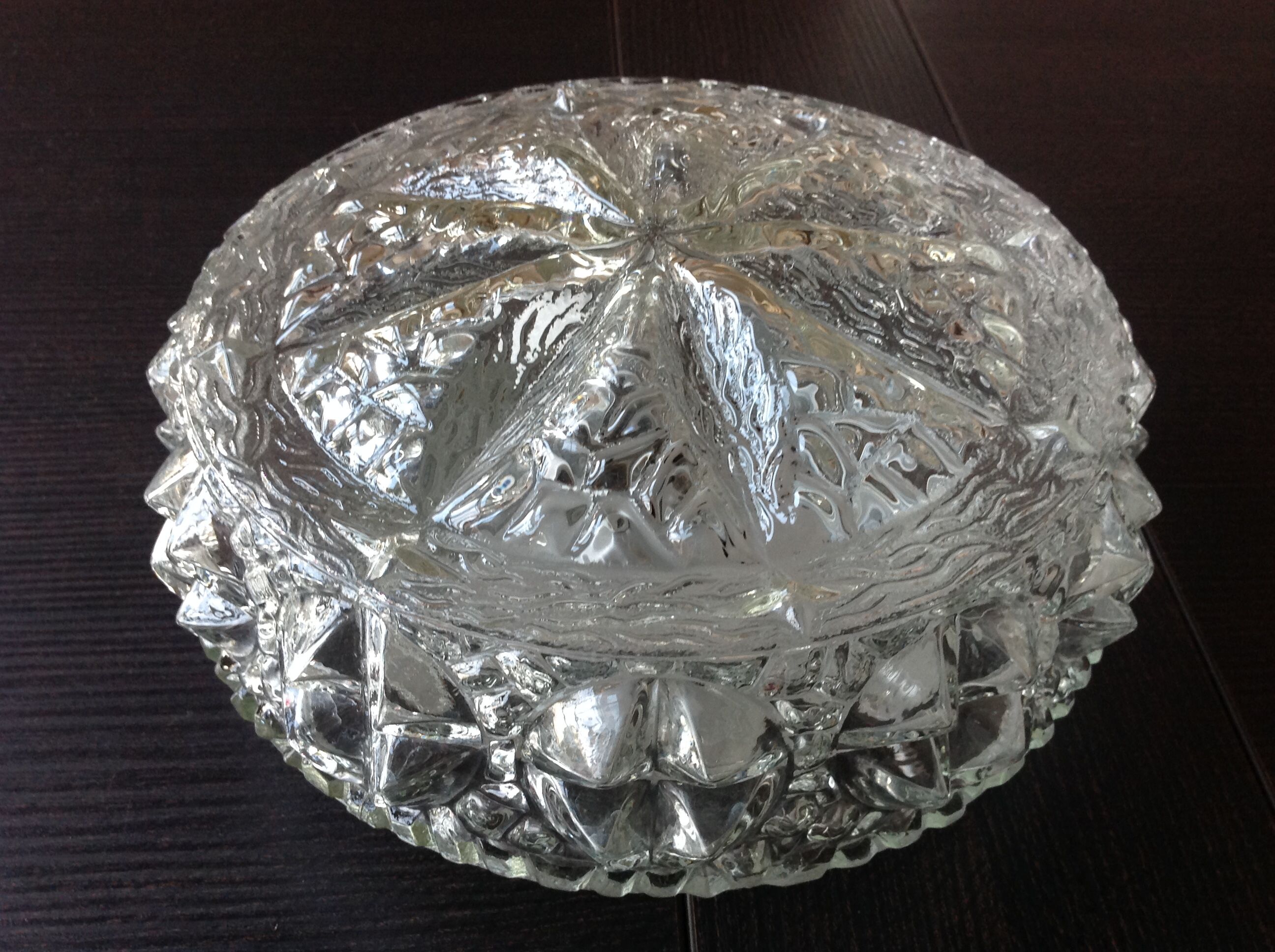 Structured glass round ceiling lamp vintage 60s-70s