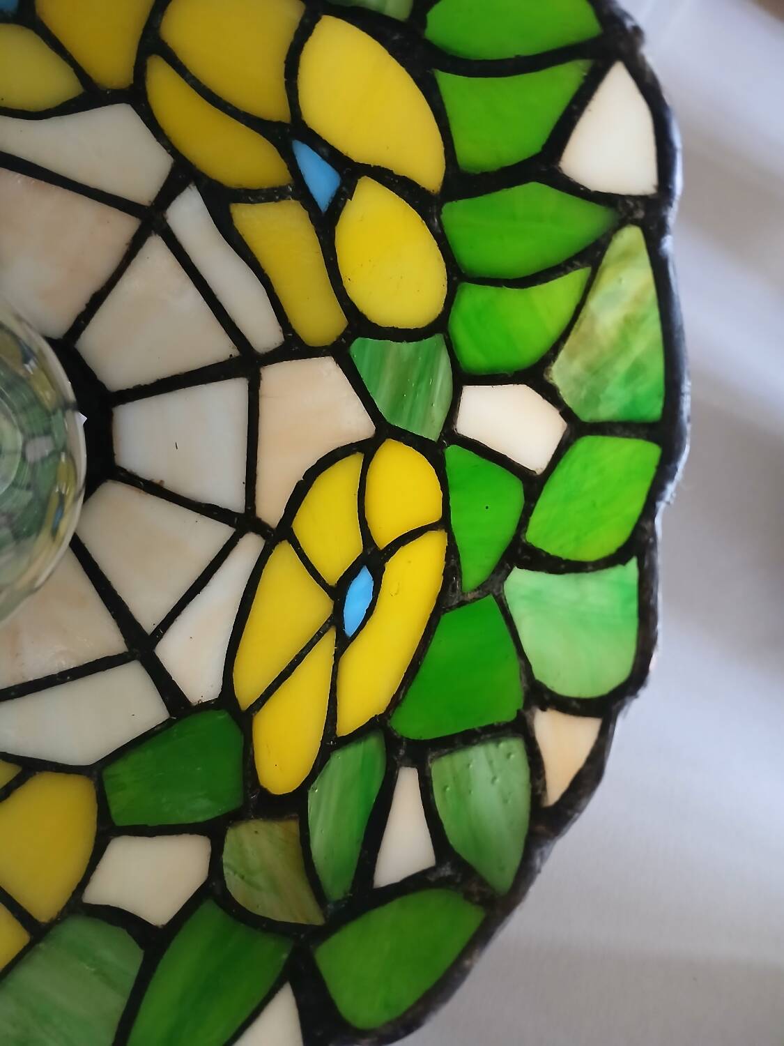 Antique stained glass and tin pendant light