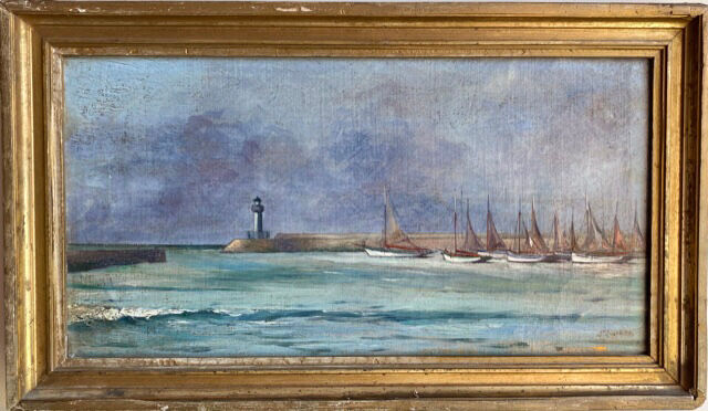 Ancient painting, Marine , signed and dated 1935