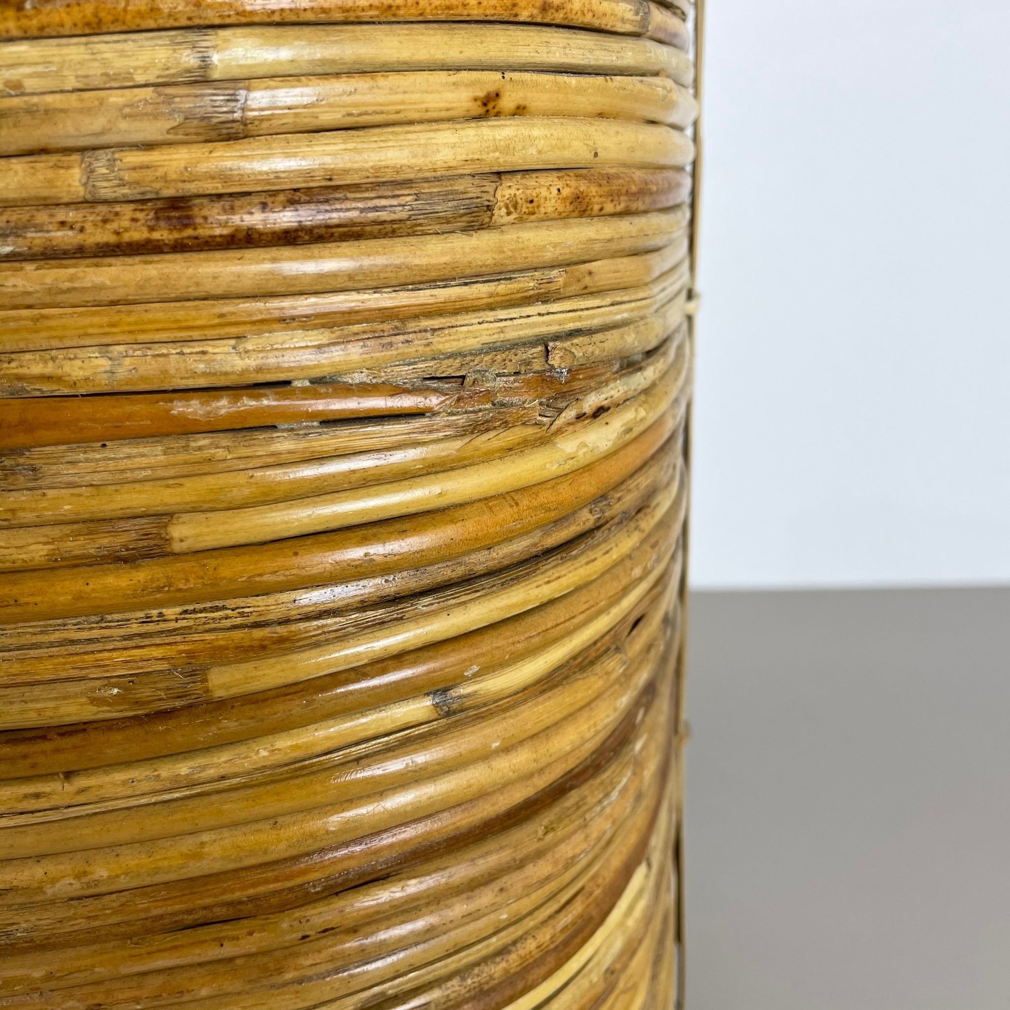 Mid-century rattan and brass bauhaus waste paper bin, france, 1960s