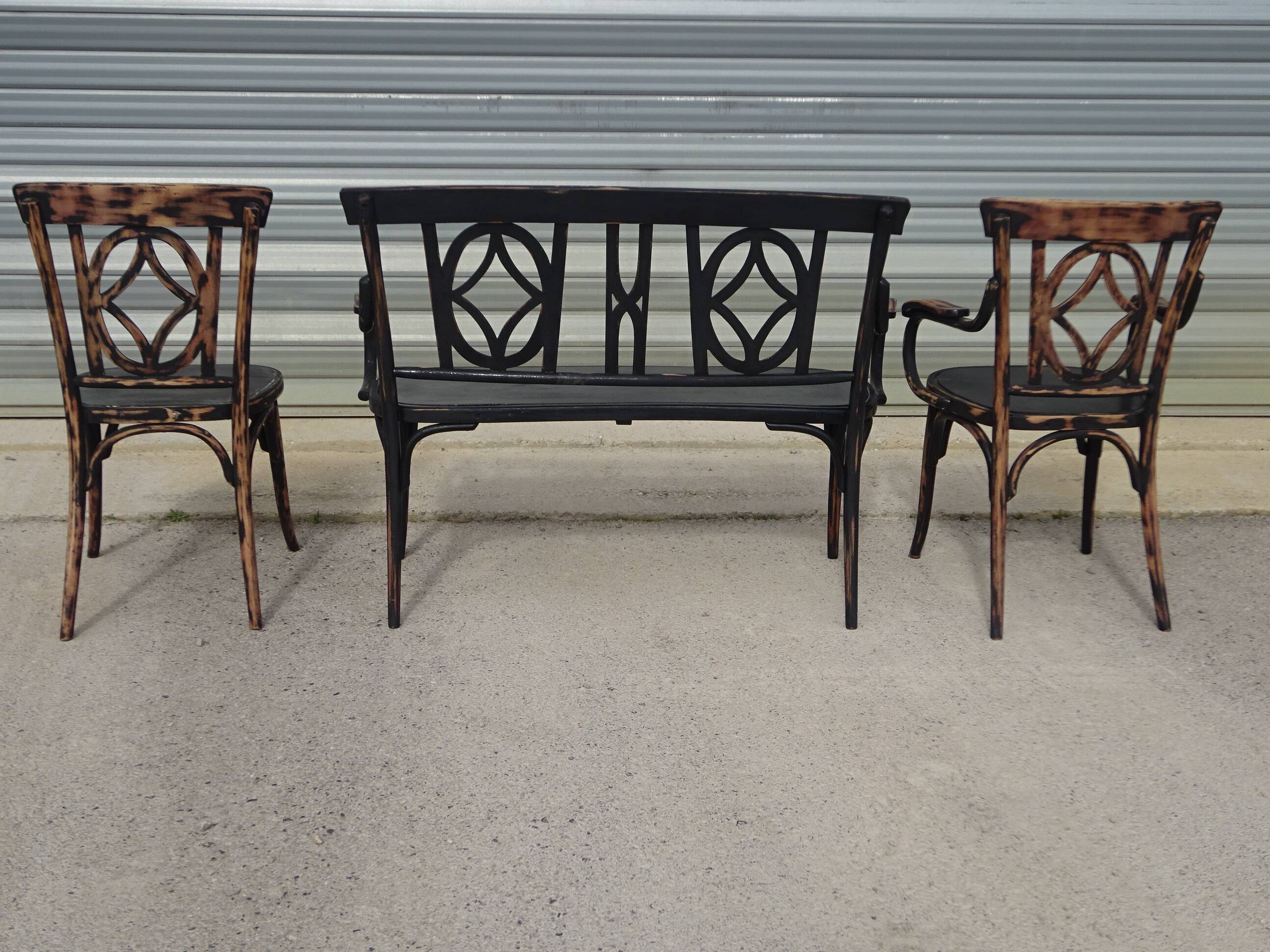 Salon Baumann, 1910, banquette, fauteuil et chaise bistrot