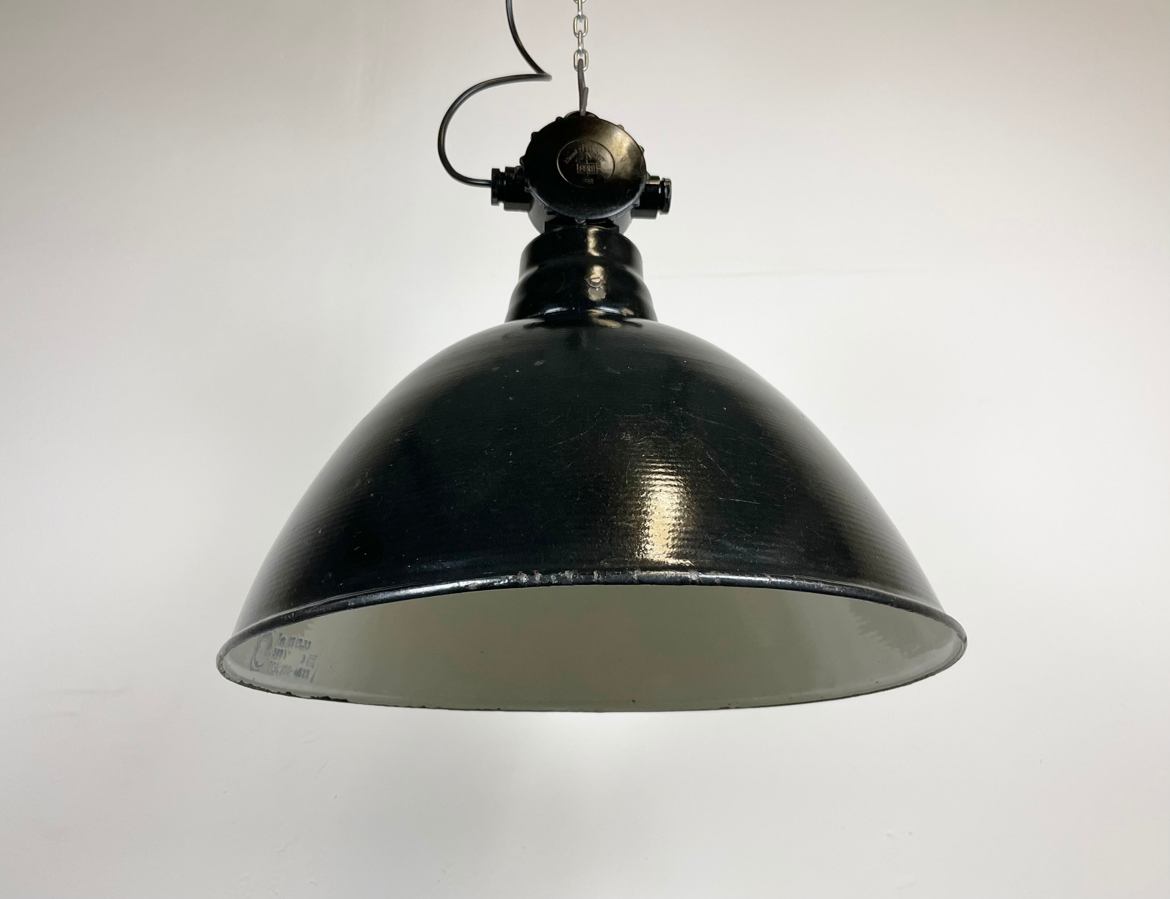 East german black enamel factory light by LBD Veb Leuchtenbau Dresden, 1950s