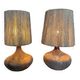 Pair of vintage Vallauris scarified seagrass stoneware lamps and rope lampshade