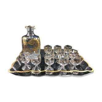 Glass liquor service enamelled gold 1930