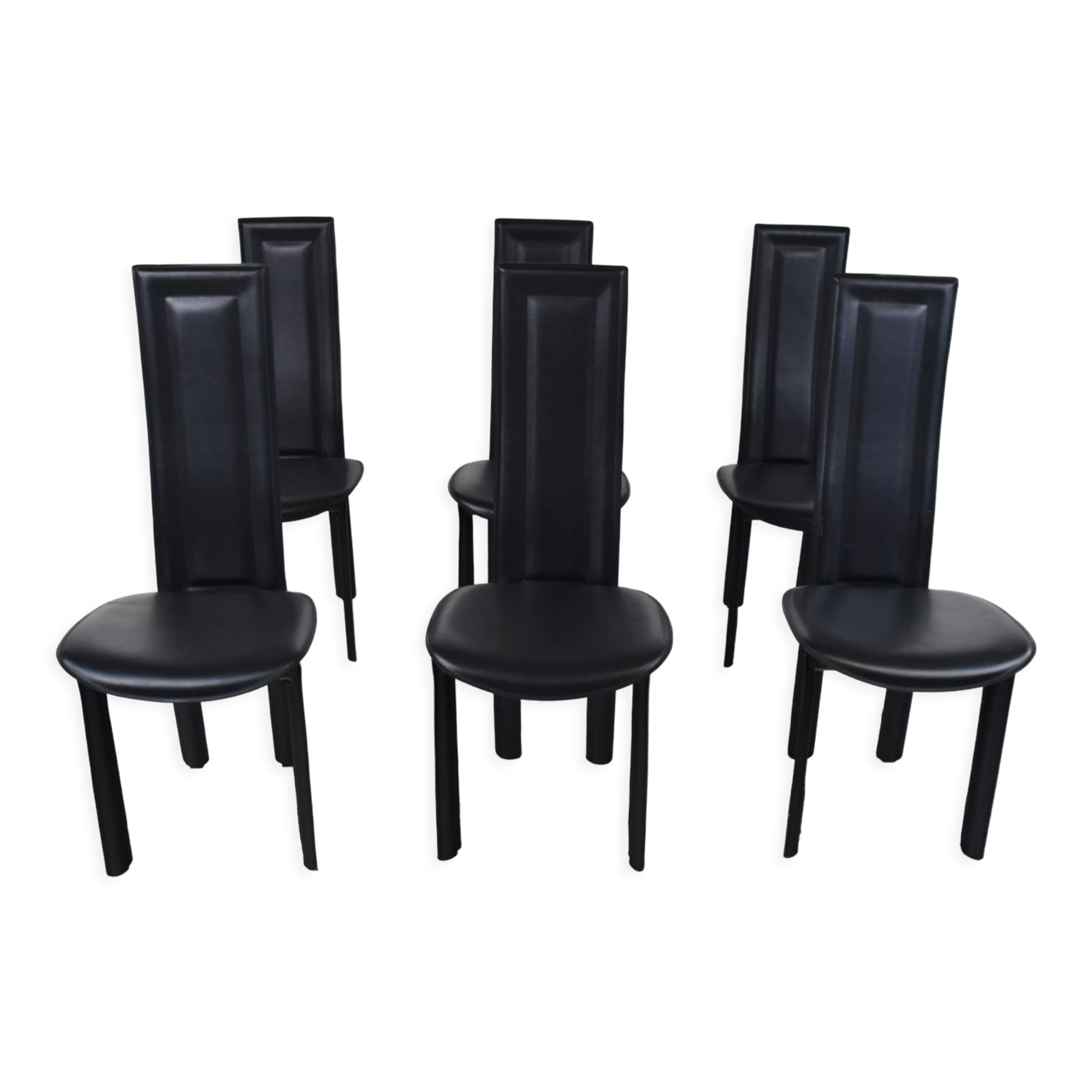 Vintage black leather dining chairs,  1980