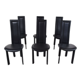Vintage black leather dining chairs,  1980