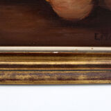 Vintage oil painting on canvas and gold gilded wood frame, still life