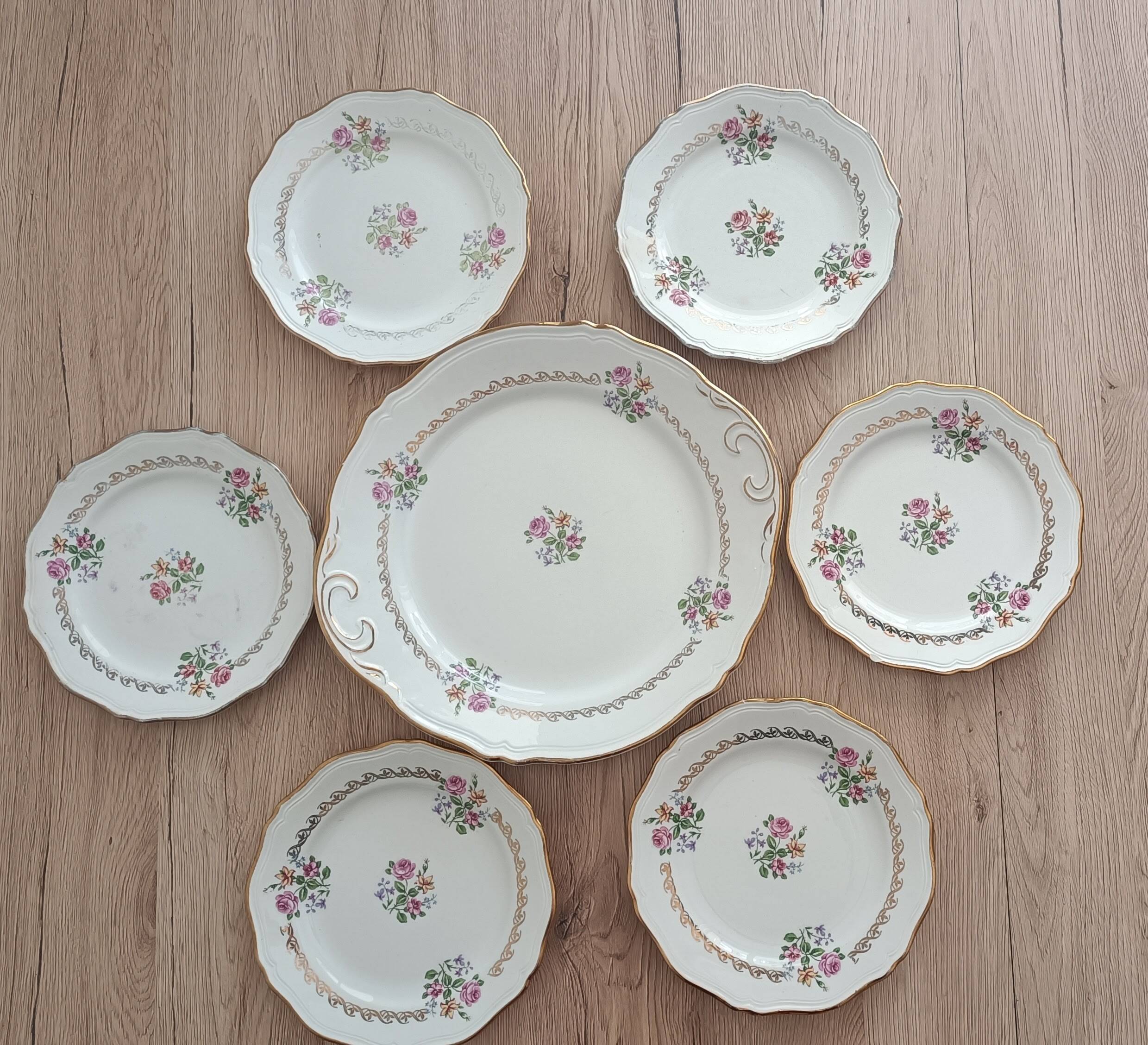 Set of flat dessert service and 6 plates l'Amandinoise St-Amand