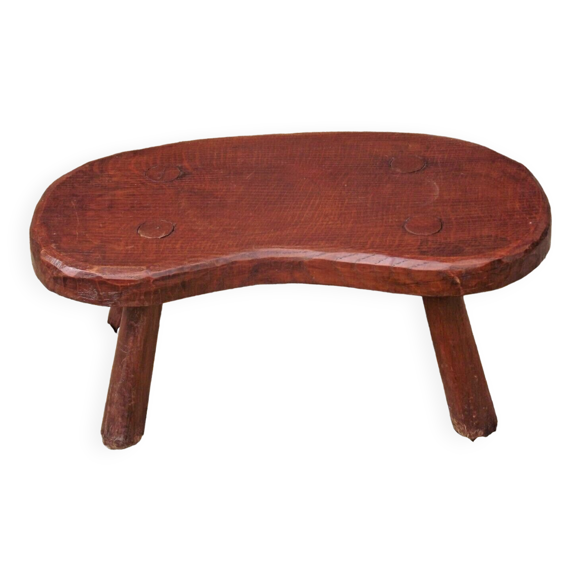 Vintage french hand turned solid oak 4 legged kidney shaped childs stool 3772