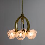 Lustre à 6 bras en laiton et verre, années 1980