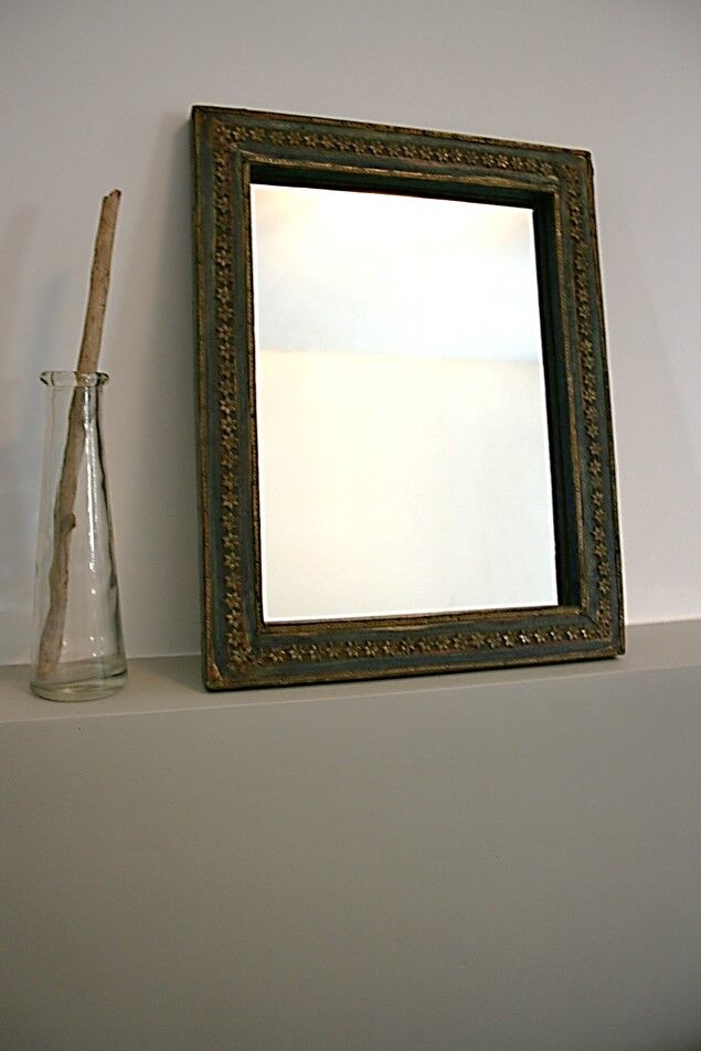 Handcrafted wooden mirror, metal décor 38x30cm