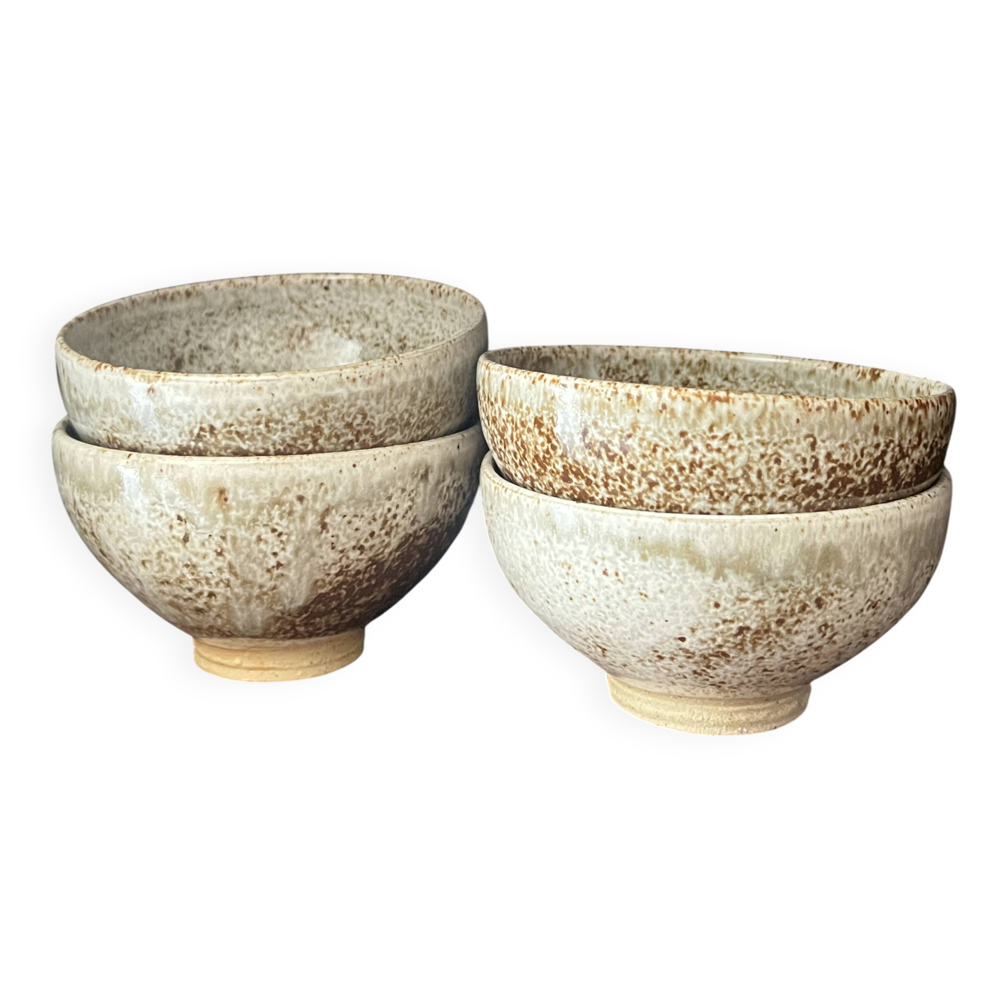 Set of 4 hand-turned glazed ceramic bowls