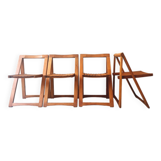 lot de 4 chaises pliantes en bois design 1960 - 1970