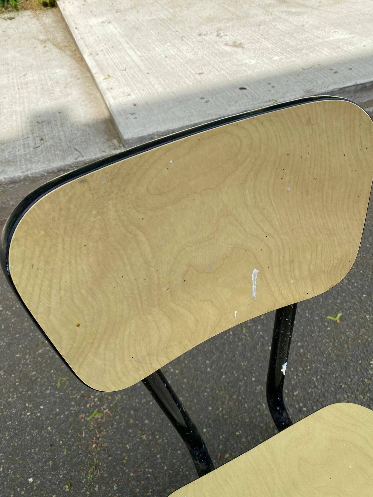 Yellow formica and black steel chair from the 1970s.