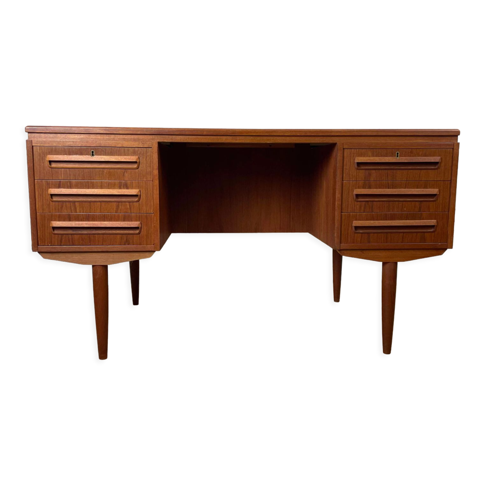Vintage scandinavian double-sided teak desk by andreas pedersen, 60s
