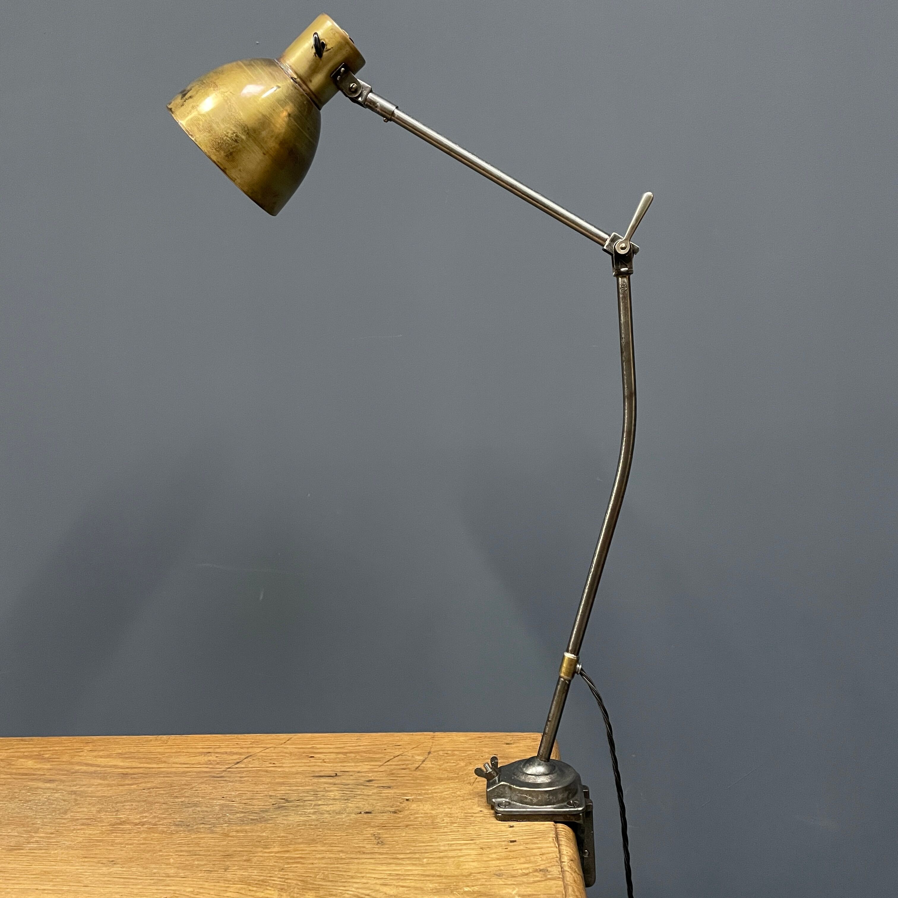 Industria rotterdam clamp lamp with brass shade