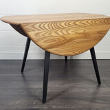 Ercol round drop leaf dining table - black leg, 1960