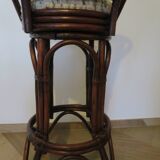 Set of 2 swivel bar stools / chairs - wood - cane - rattan - 80s