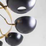 Contemporary 10-light chandelier or pendant light, brass and black lacquer