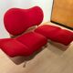 Postmodern Convertible Sofa in Red Fabric attributed to Bonaldo, Italy, 1980s