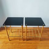 Pair of vintage 70s glass and brass sofa ends