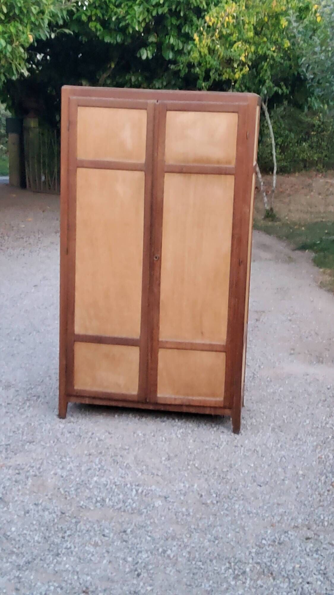 Parisian 2-door wardrobe in oak and poplar from the 1950s