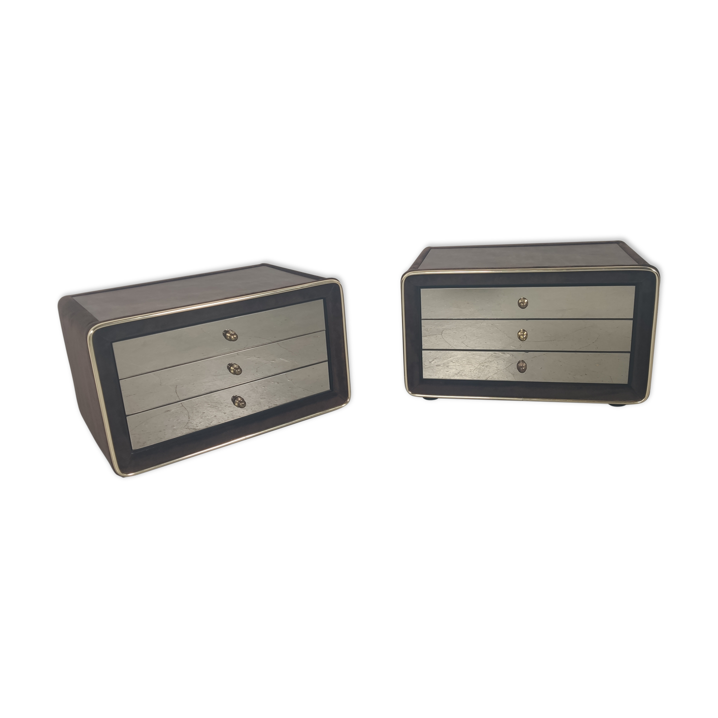 Pair of mirror and leather bedsides Ruf international, 60s/70s