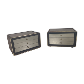 Pair of mirror and leather bedsides Ruf international, 60s/70s