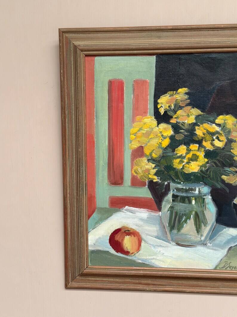Original Swedish Oil on Panel from the 1940s – "Floral Still Life" by B. Segerdahl – Signed – Framed – 56 × 48 cm (22" × 18.9")