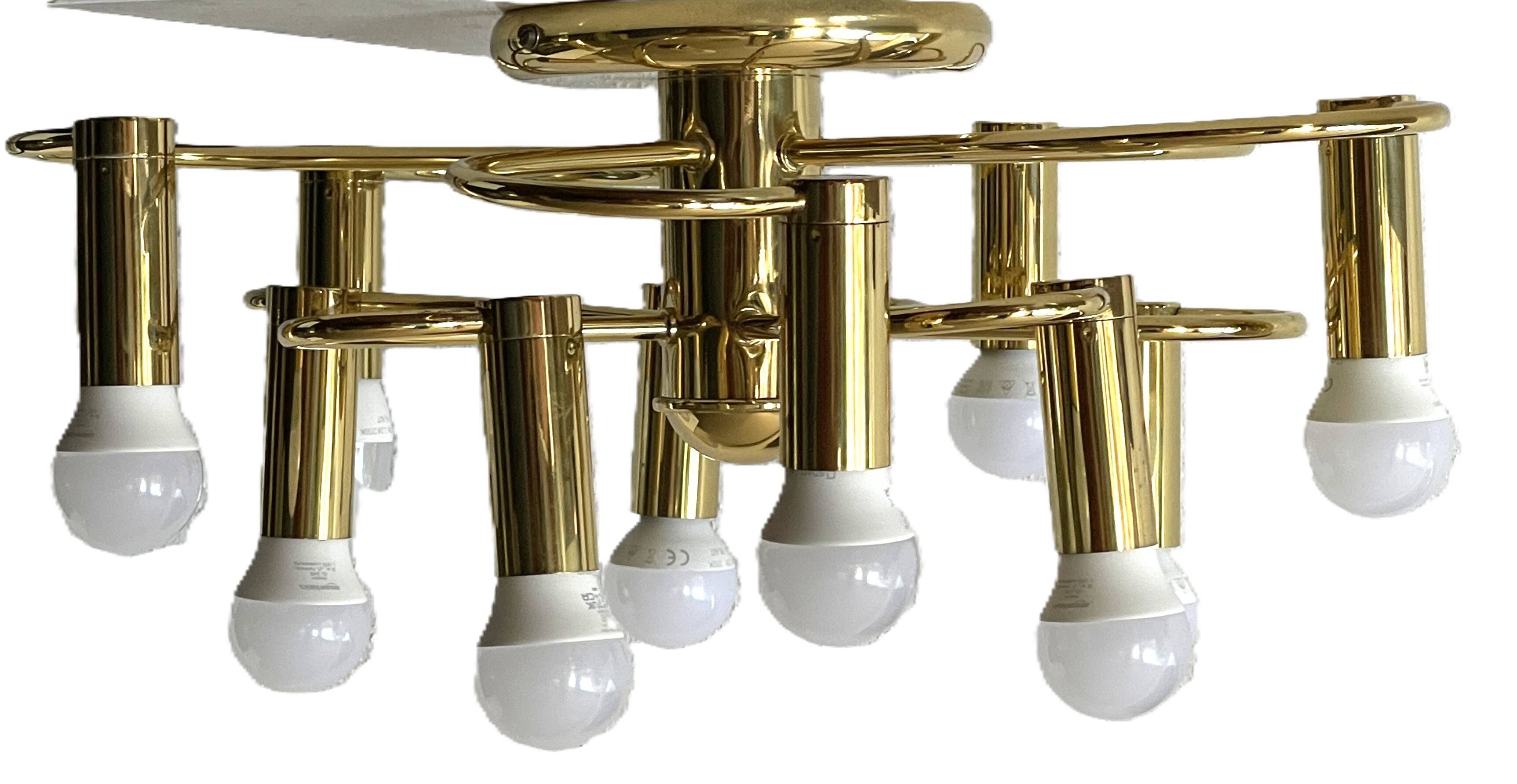 Brass suspension Mid-century 10 arms by Honsel Leuchten