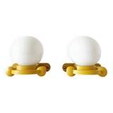 Pair of Tissot wall lights in wood and opaline globe, 1960