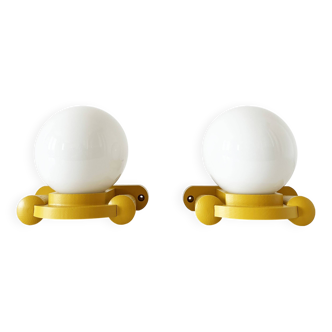 Pair of Tissot wall lights in wood and opaline globe, 1960