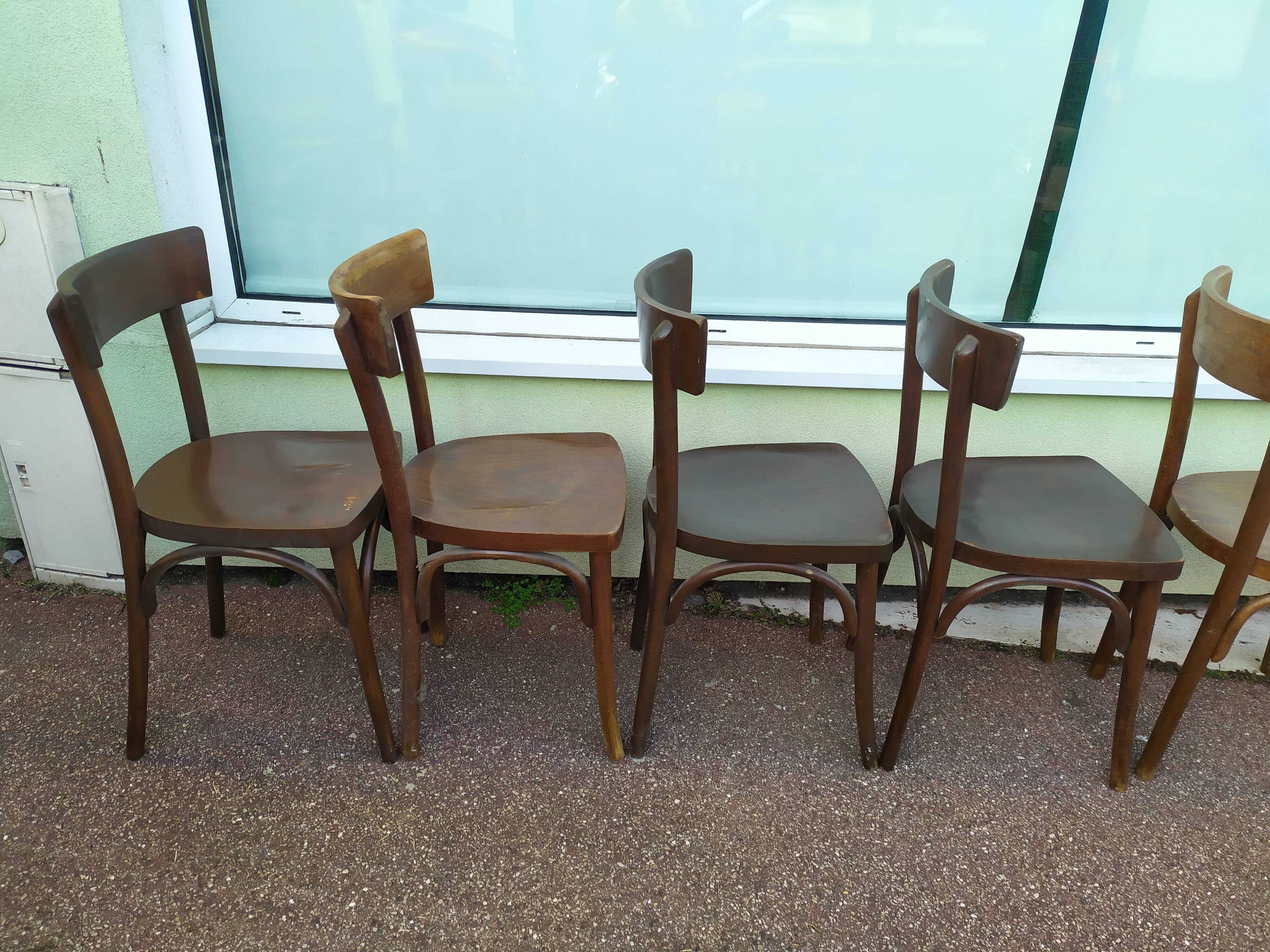 Set of 8 wooden bistrot bar chairs - vintage