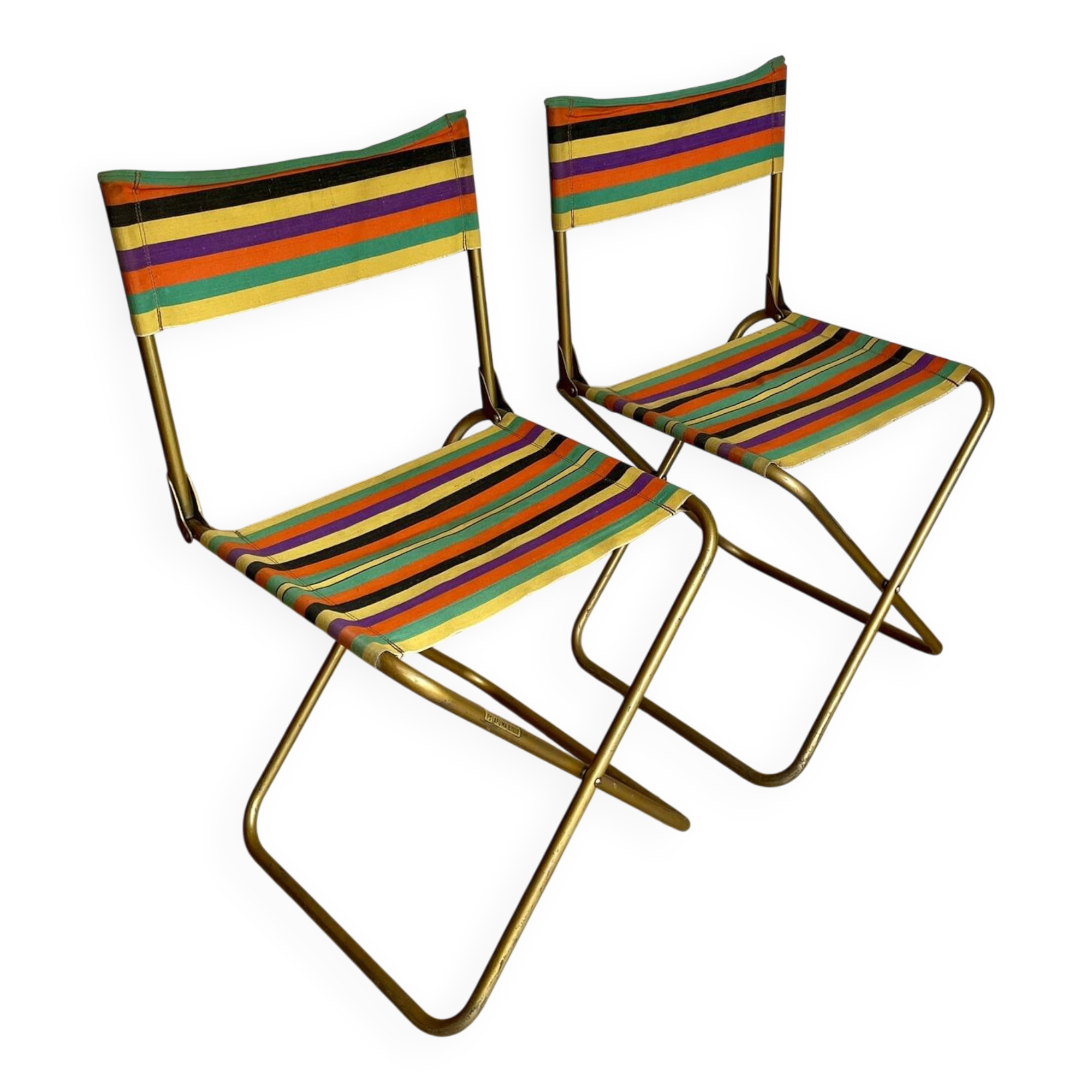 Pair of vintage Lafuma folding chairs model Chantazur Canvas 70s