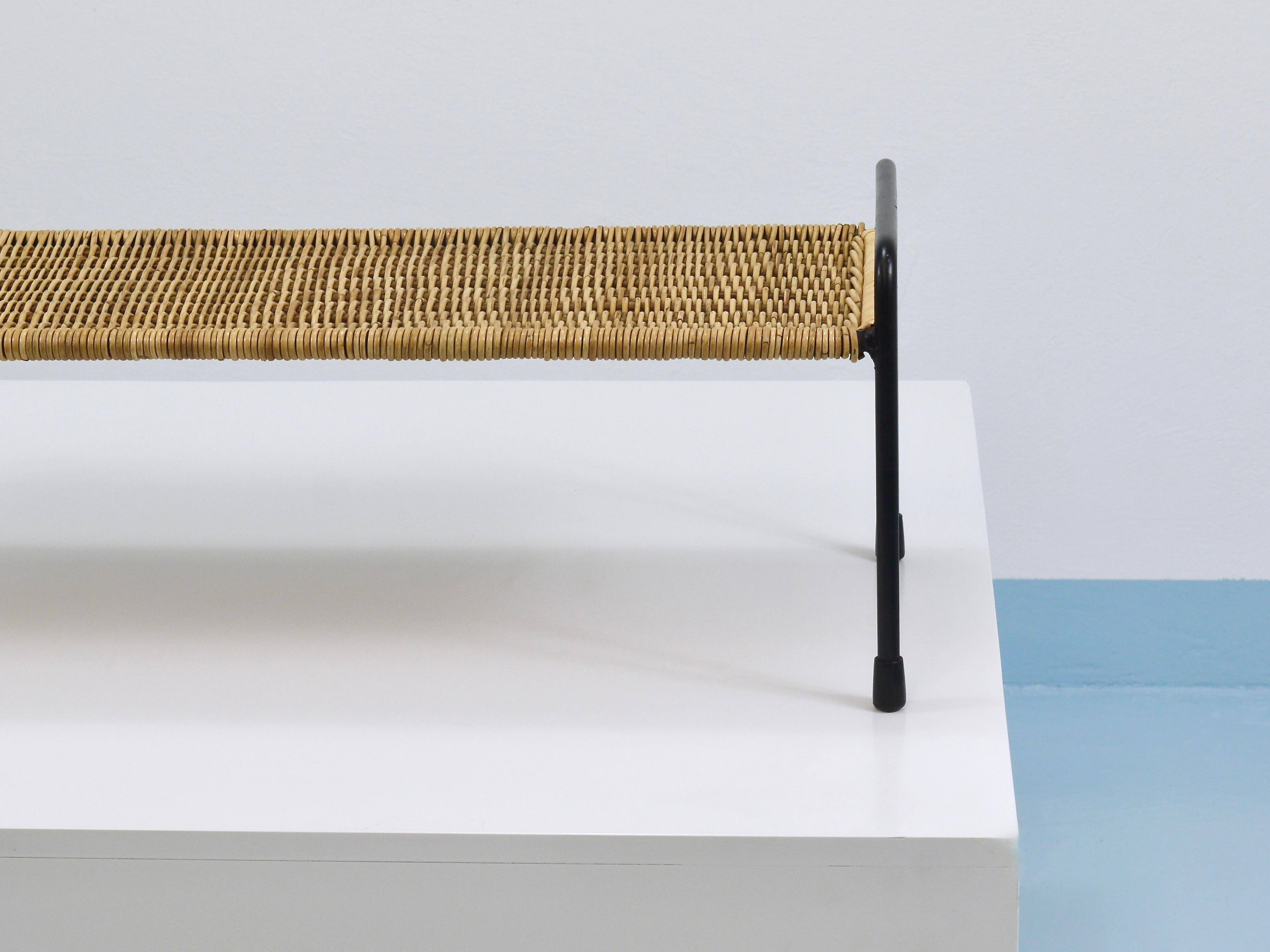 Carl Aubock side table, flower bench, iron, rattan, wicker, Austria, 1950s