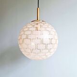 Suspension Space Age in brass and textured glass, 1970s