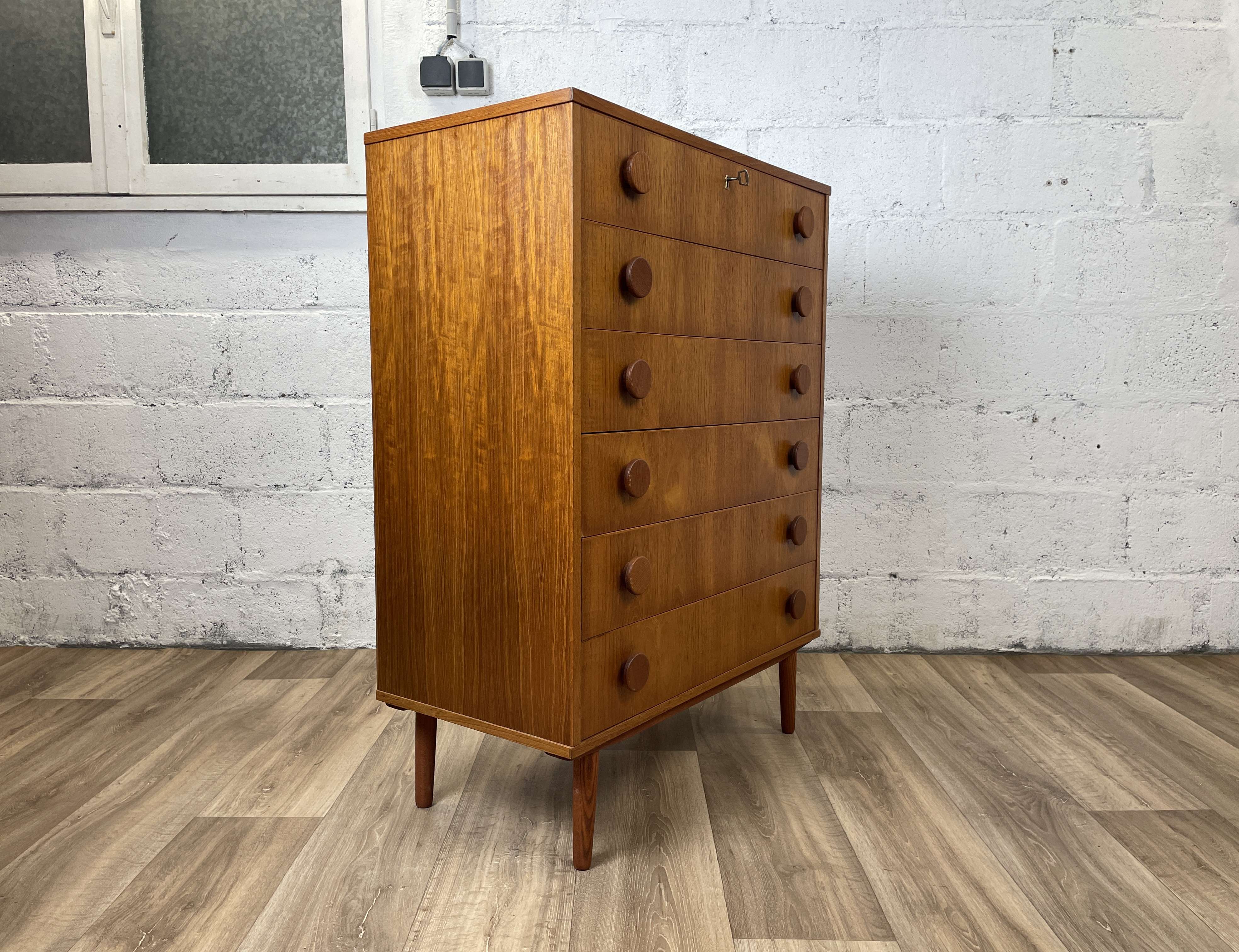 Scandinavian chest of drawers 6 drawers vintage teak, 60s