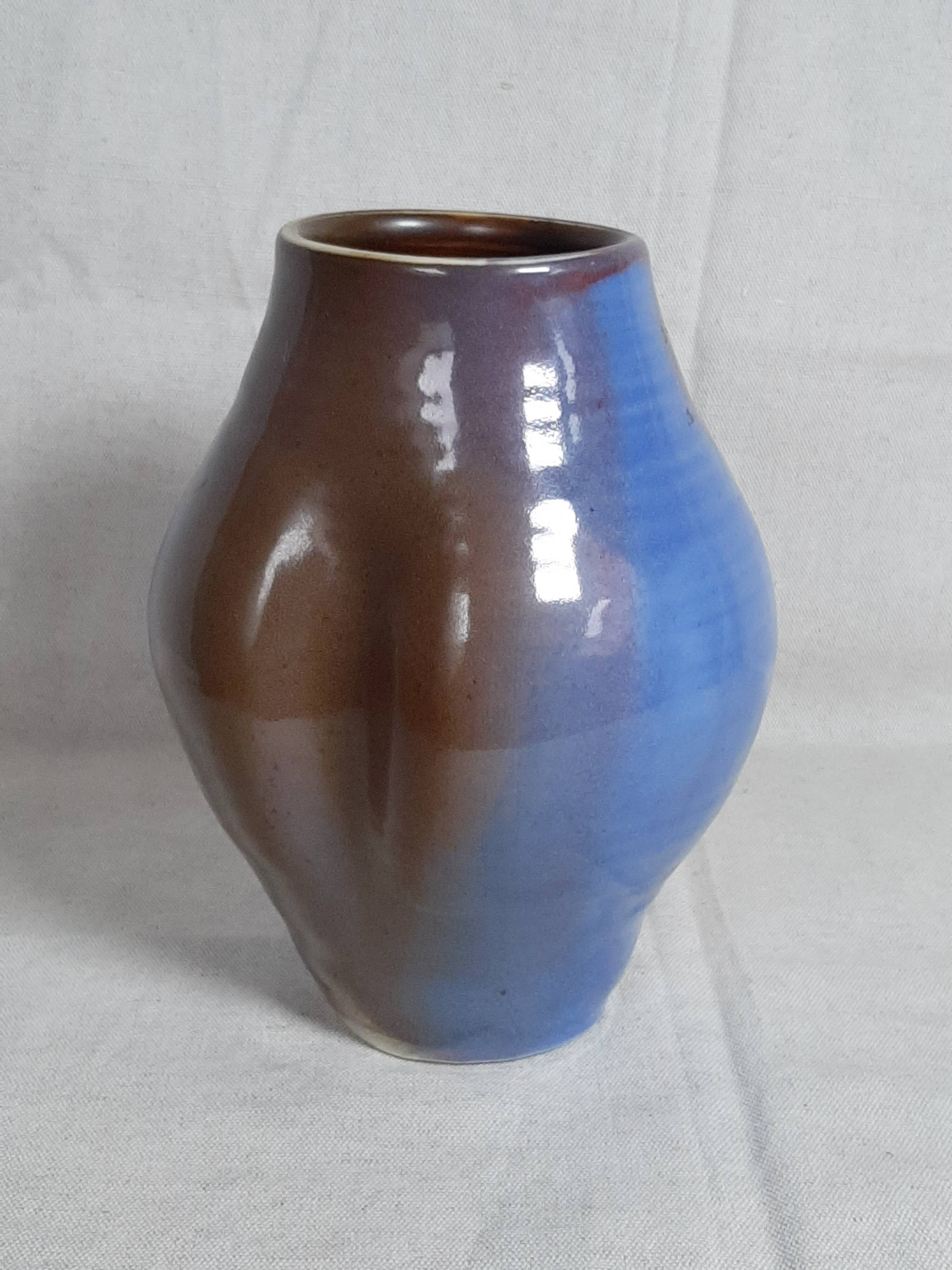 Blue and brown ceramic vase from the 1980s.