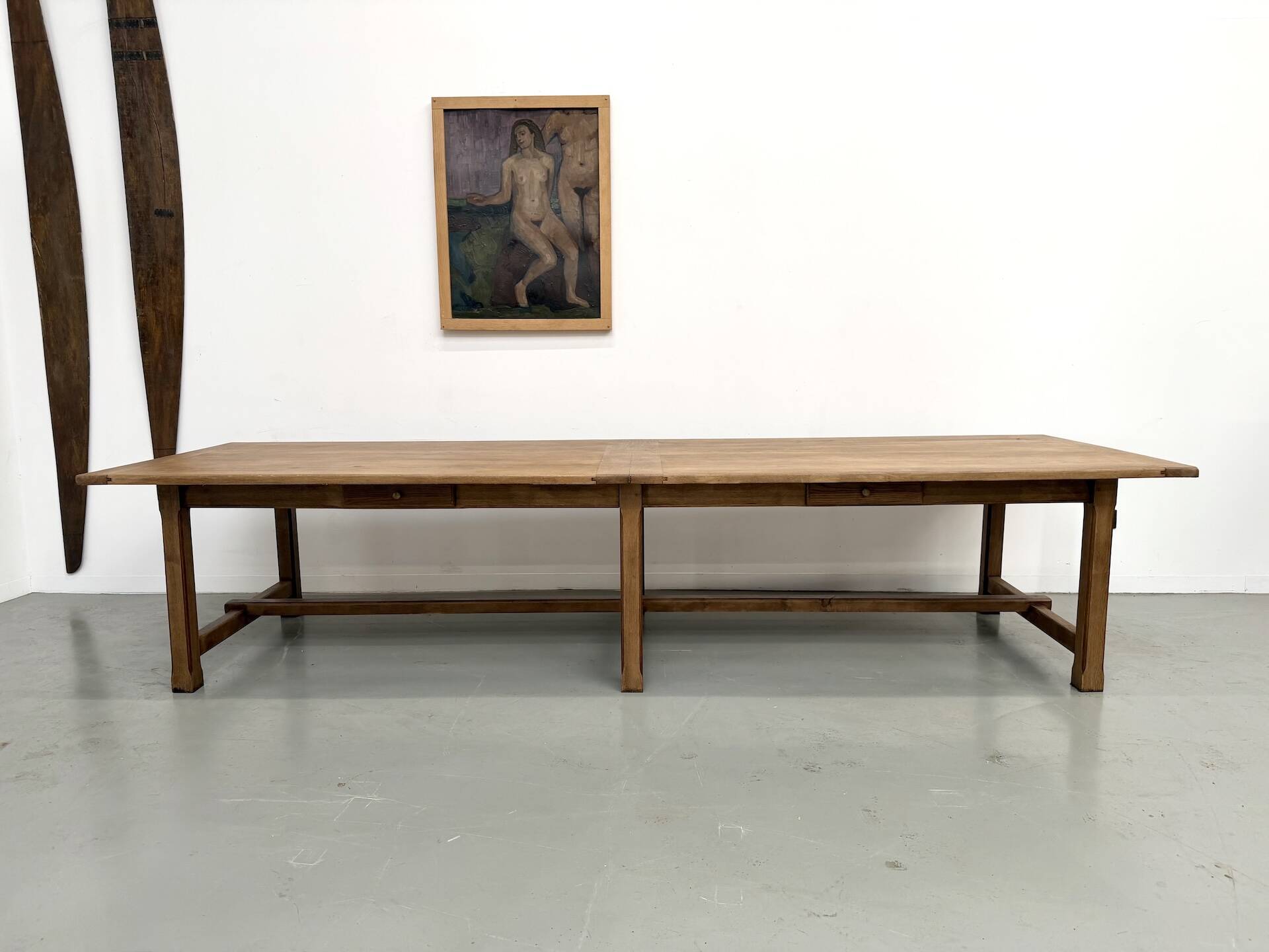 XXL farmhouse table in solid oak 350 cm - Reconstruction Style - 1950s