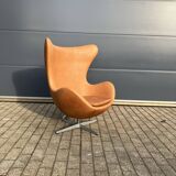 Original Fritz Hansen Egg chair from 1983 in perfect condition, new!! Rustic Cognac Camel Leather