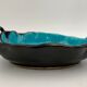 Vintage blue and black enameled ceramic trinket dish - 1960s-1970s