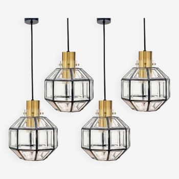 Mid-Century Octagonal Iron & Clear Glass Ceiling Lights from Limburg, Germany, 1960s