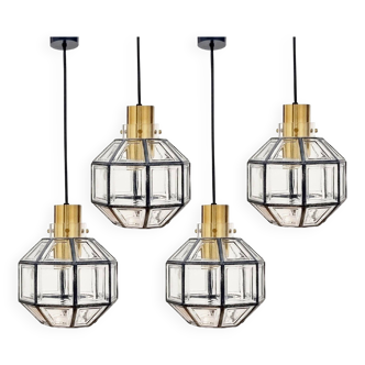 Mid-Century Octagonal Iron & Clear Glass Ceiling Lights from Limburg, Germany, 1960s